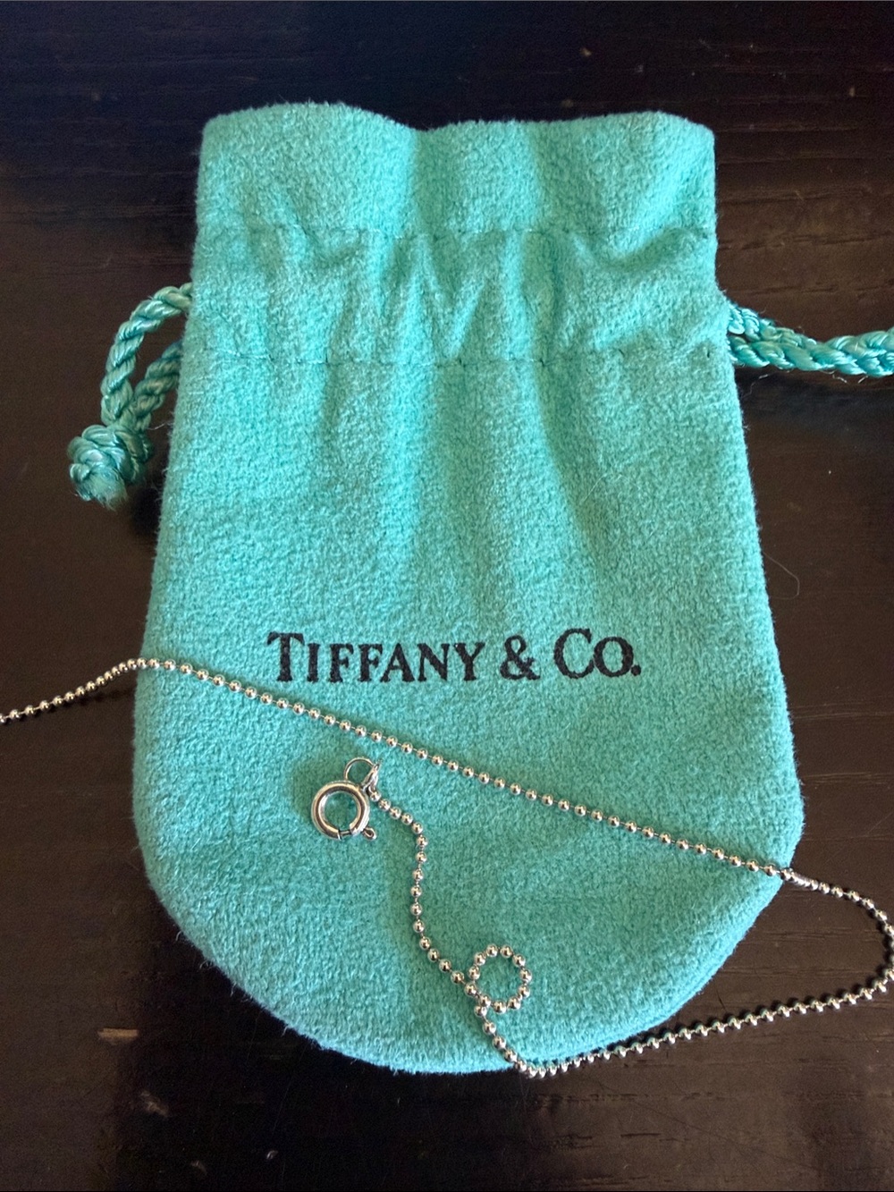 Tiffany & Co. Sterling Silver Ball Chain Necklace with Tiffany Blue Pouch